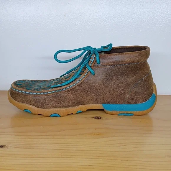 Twisted X Boots Chukka Driving Moccasin Brown Turquoise Diamonds Women's 6.5 M - Picture 7 of 12